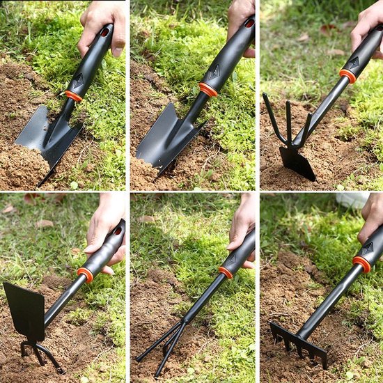1 set(4 stuks) - Tuingereedschapset - Schoffels - Dubbele Tuinvork en Schoffel - Handgereedschap met Kunststof Steel voor Harken， Woelen en Oogsten in de Moestuin - Zwart van Merkloos	 — afbeelding 2
