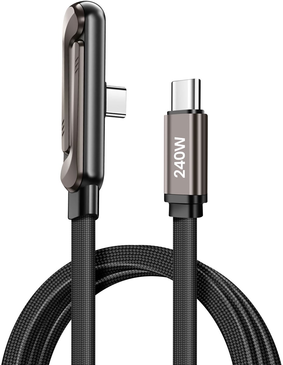 Avizar Câble USB-C vers USB-C Power Delivery 240W Conception Coudé 1.5m, Zwart