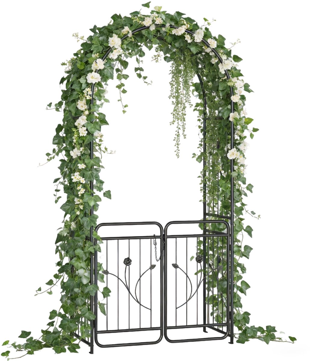 Rozenboog Tuinboog 95 × 50 × 220 cm Zwart – Zonder Zijframes, Roestvrij Staal, Klimplanten Steun, Romantische Decoratie voor Tuin & Bruiloft Rozenbogen