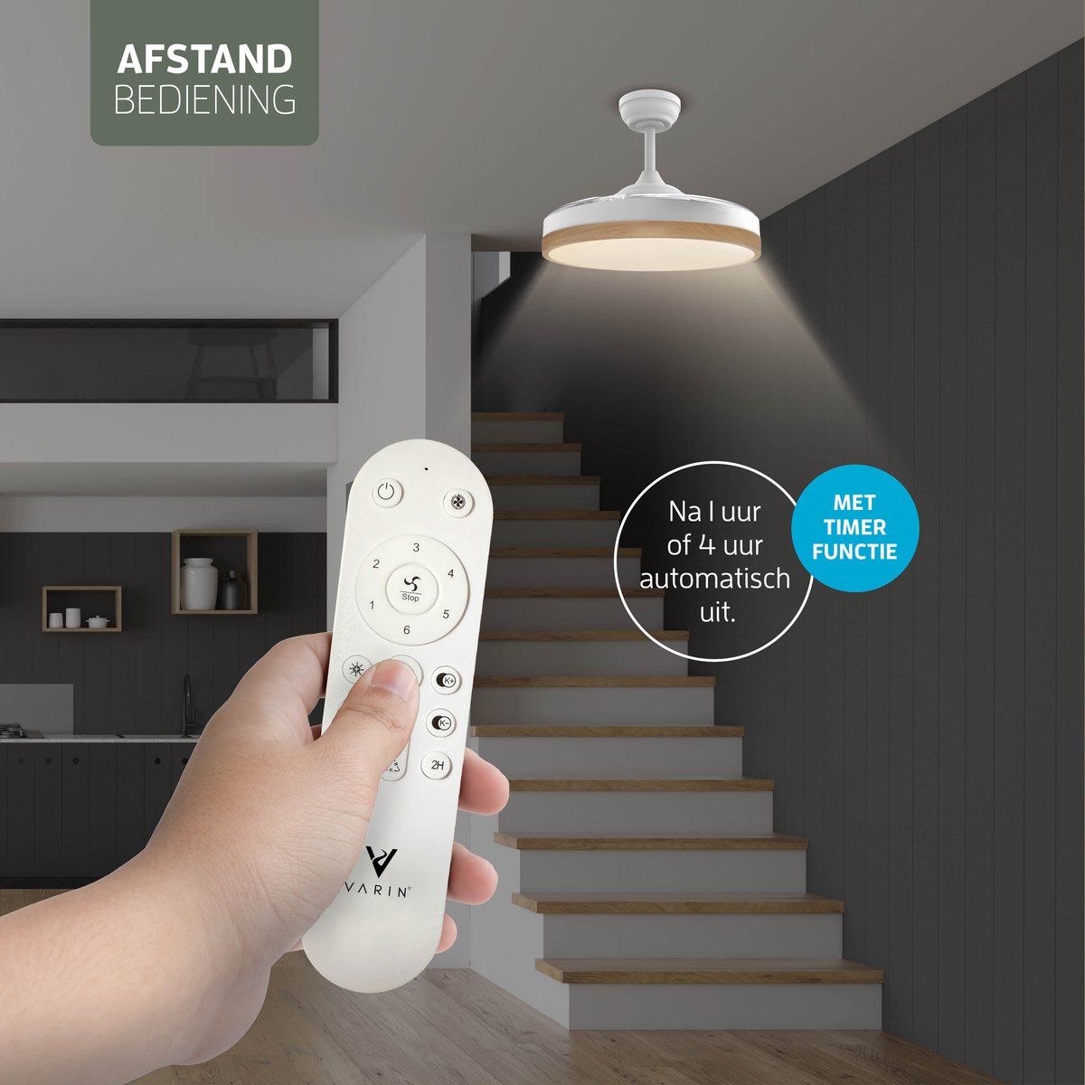 Varin Smart Plafondventilator met LED verlichting RGBW - Wit/Lichthout thumbnail 4