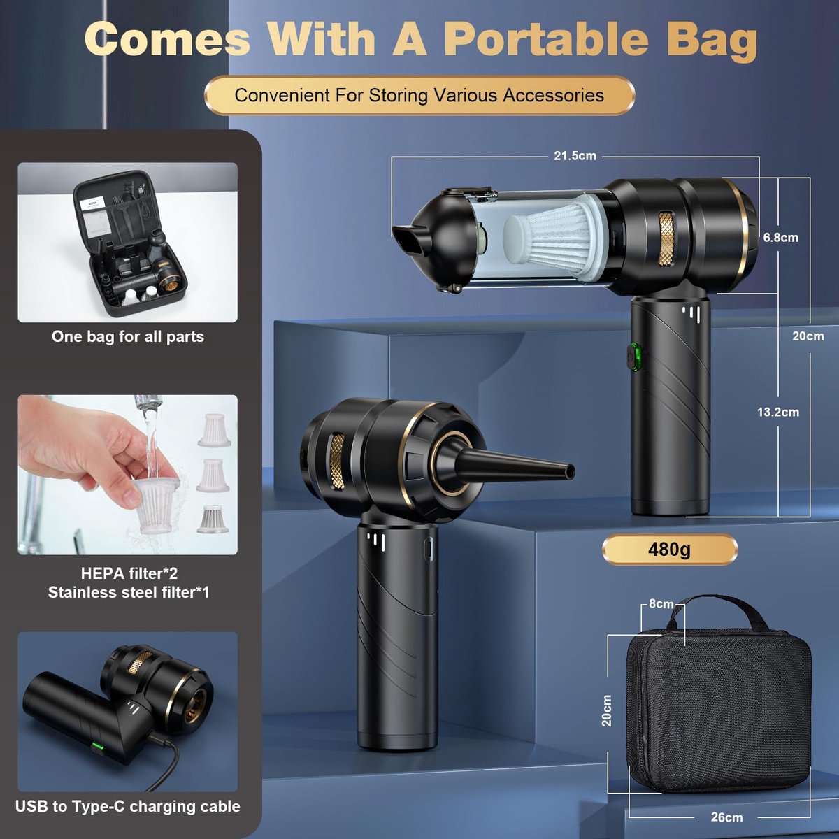 Namajunas 4-in-1 Auto Stofzuiger Draadloos met 15 Opzetstukken - afbeelding 3