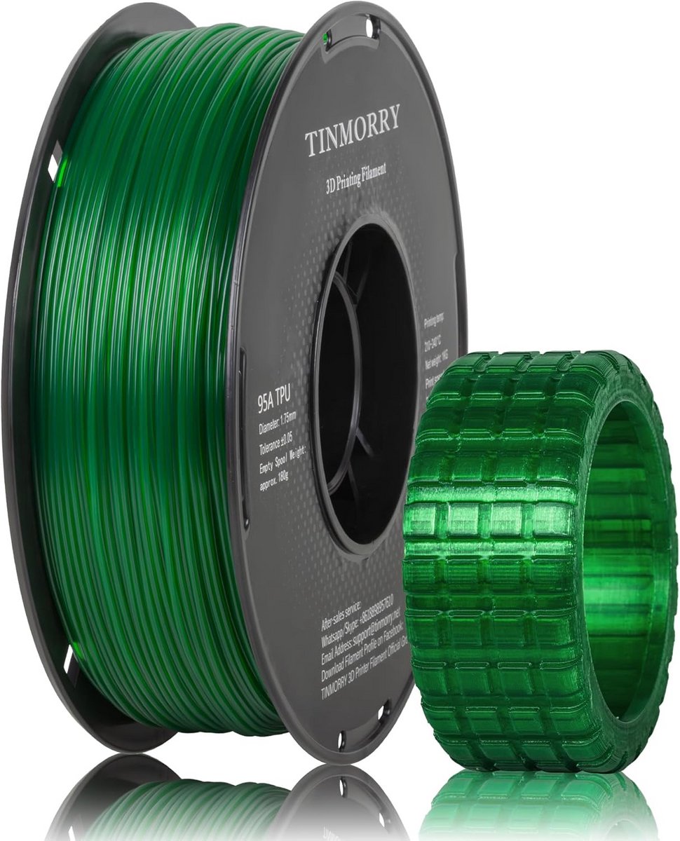 Flexibel TPU Filament 1.75mm 95A voor 3D Printer 1KG Transparant Smaragdgroen