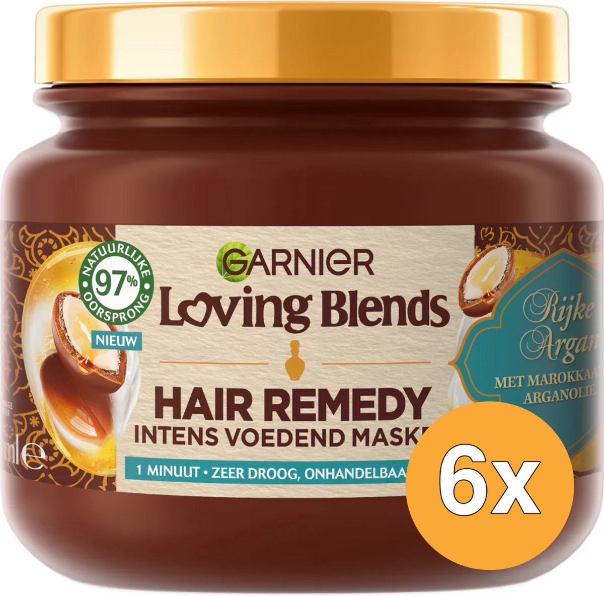 Garnier Loving Blends Rijke Argan Hair Remedy Haarmasker Voordeelverpakking - Intens Voedend Masker Voor Zeer Droog, Onhandelbaar Haar - 6 x 340ml
