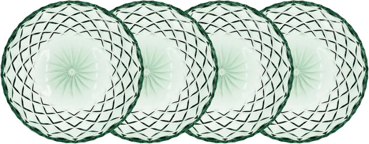 Set van 4 Glazen Borden met Facetten 16 cm Groen