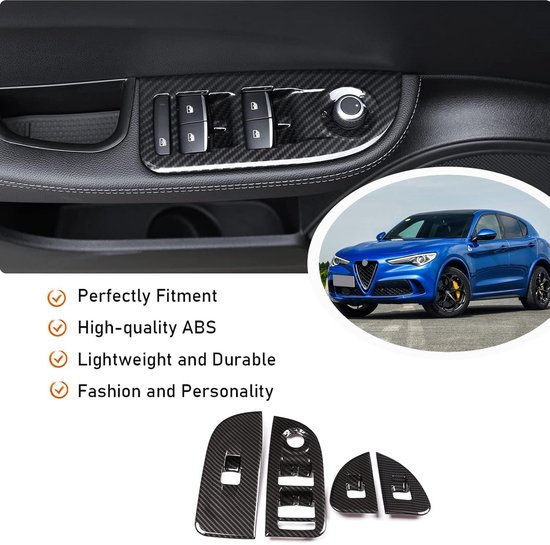 4x Interieur Sierlijsten Raamschakelaar Knop Covers voor Giulia Model 2016-2018 van Merkloos — afbeelding 3