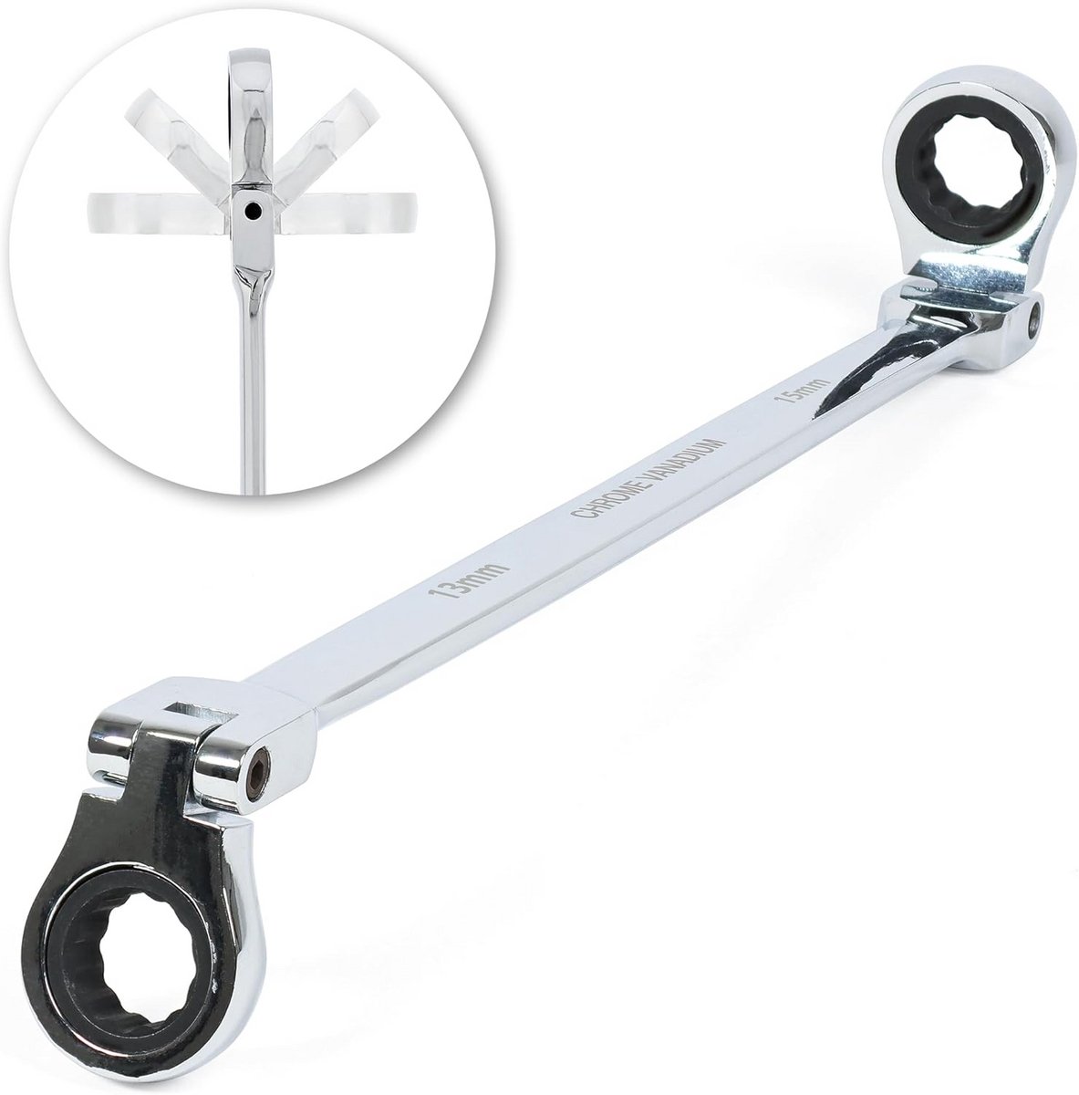 Extra Lange Ratelsleutel 13mm x 15mm Flexibele Kop Dubbele Ringsteeksleutel
