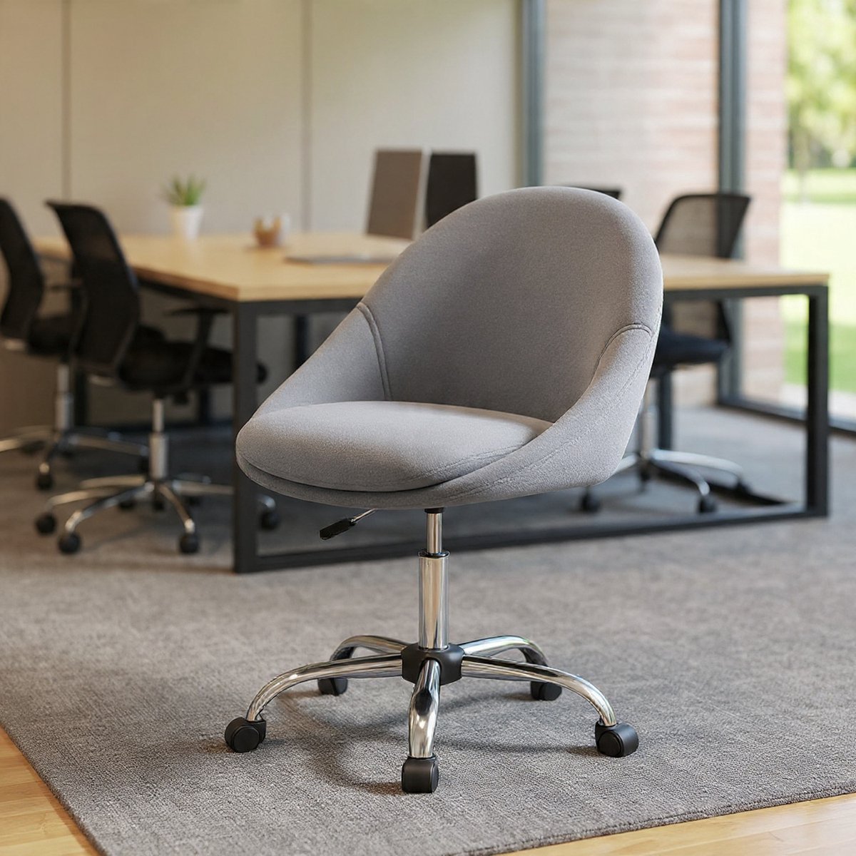 Serena Home Office Chair, kaptafelstoel gemaakt van een katoen-linnenmix, bureaustoel, met schuimvulling, in hoogte verstelbaar, voor studeerkamer, slaapkamer, leigrijs OBG020G05 - Casa Serena – Af...