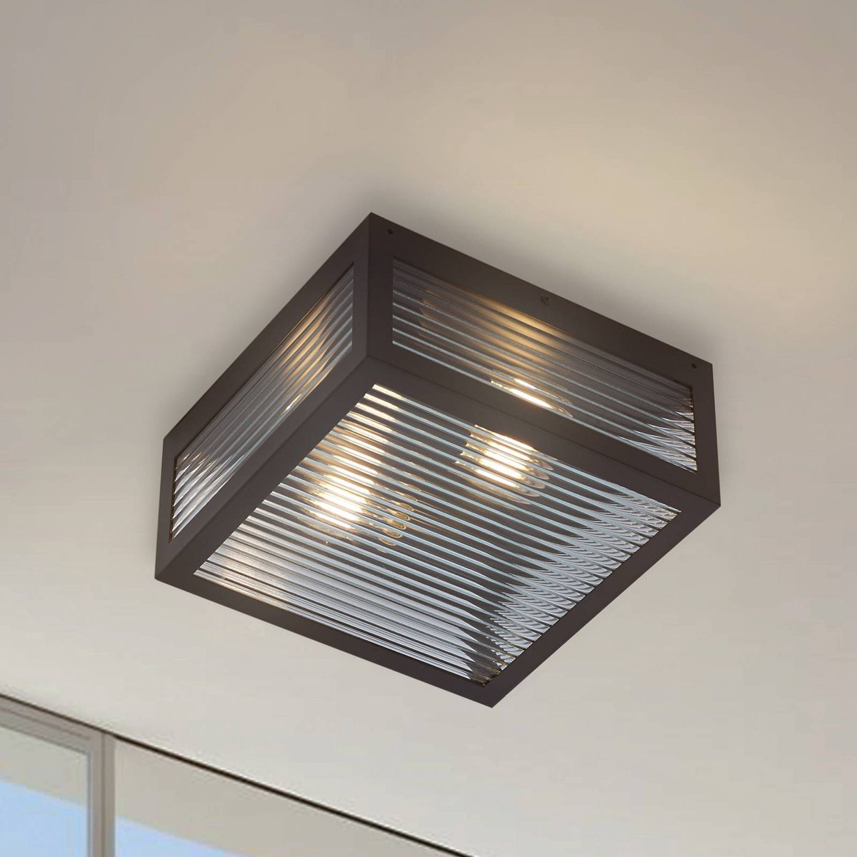 Lindby - plafondlamp - 2lichts - IJzer, glas - H: 13 cm - E27 - zwart, transparant