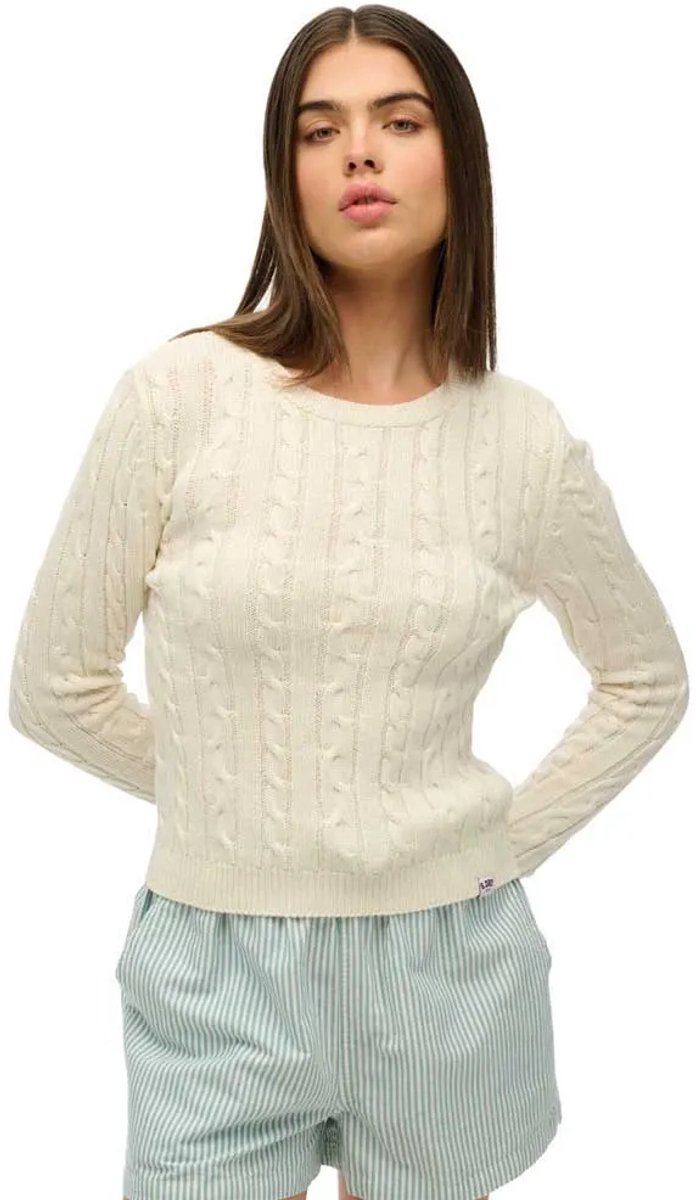 Superdry Essentials Slanke Kabeltrui Dames Sweaters Creme