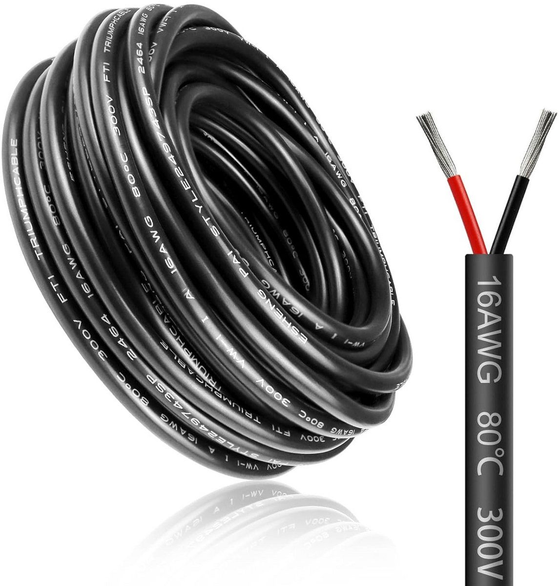 10 meter textieldraad 2 aderig 1.5mm² 16AWG flexibele elektrokabel voor laagspanning