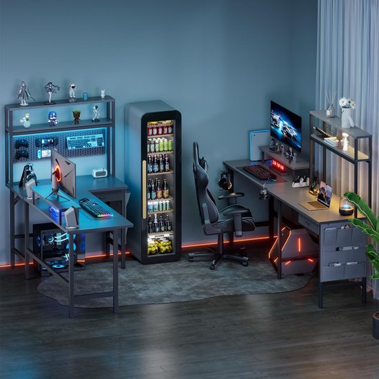 Grote RGB LED Gaming Hoekbureau 170x100cm met Opbergplank en Geïntegreerde Stroomvoorziening van Merkloos — afbeelding 3
