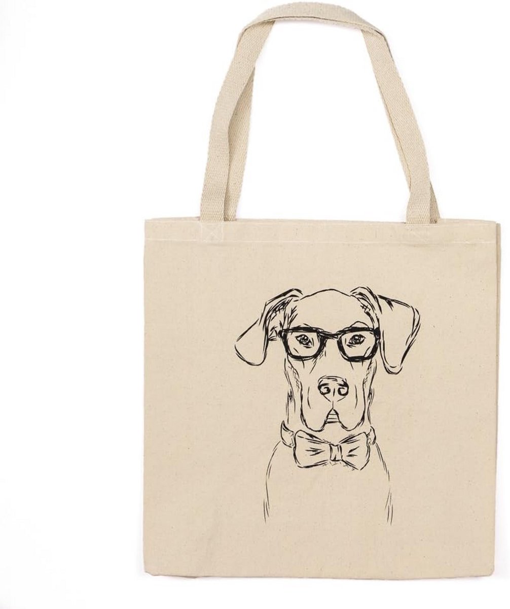 Draagtas Katoen Canvas Grote Hond Ontwerp Herbruikbare Boodschappentas 37x37x13 cm