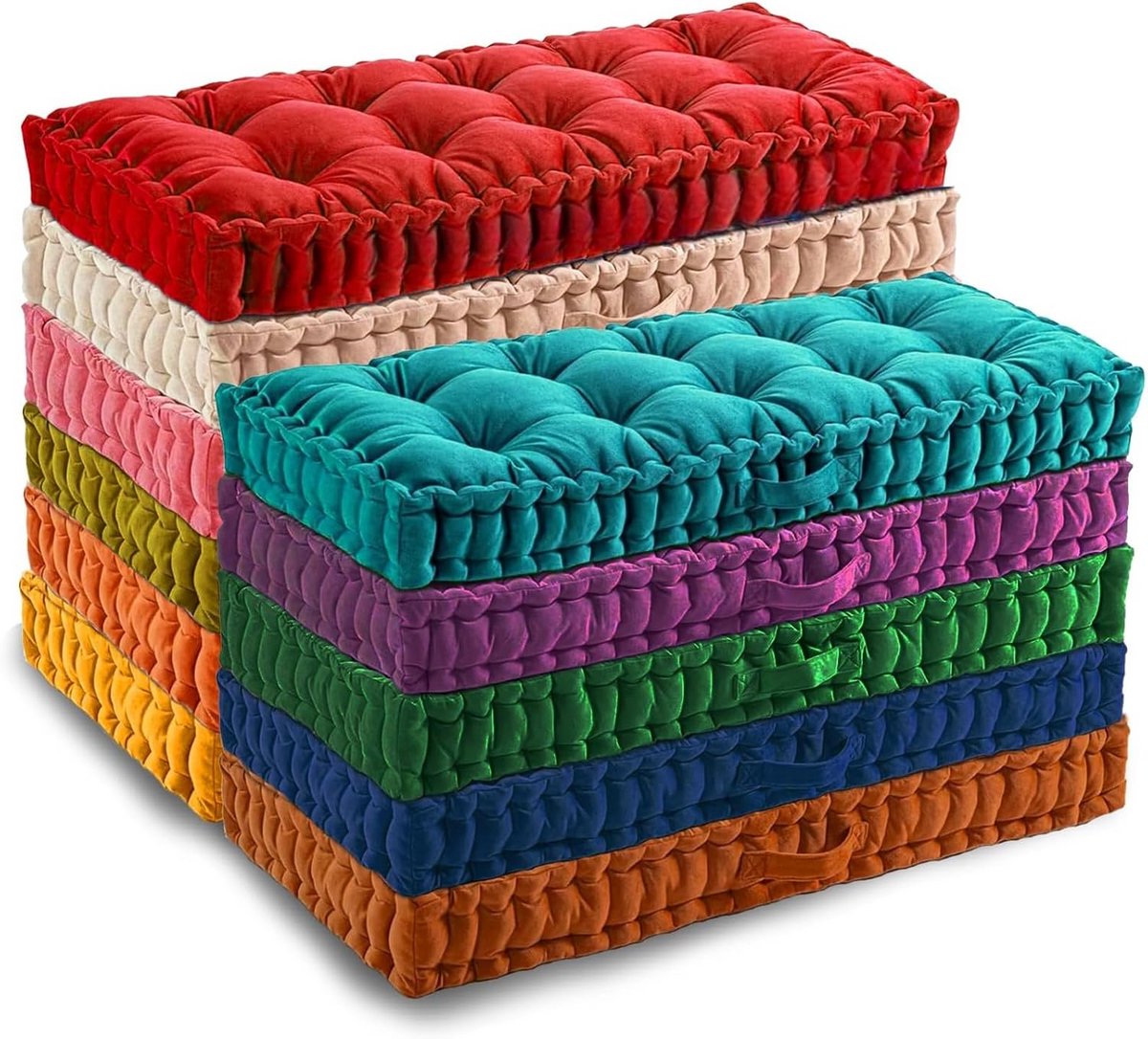 Luxe Fluweel Tuft Zitkussen met Handvat voor Binnenbank en Erker - 10cm Dik