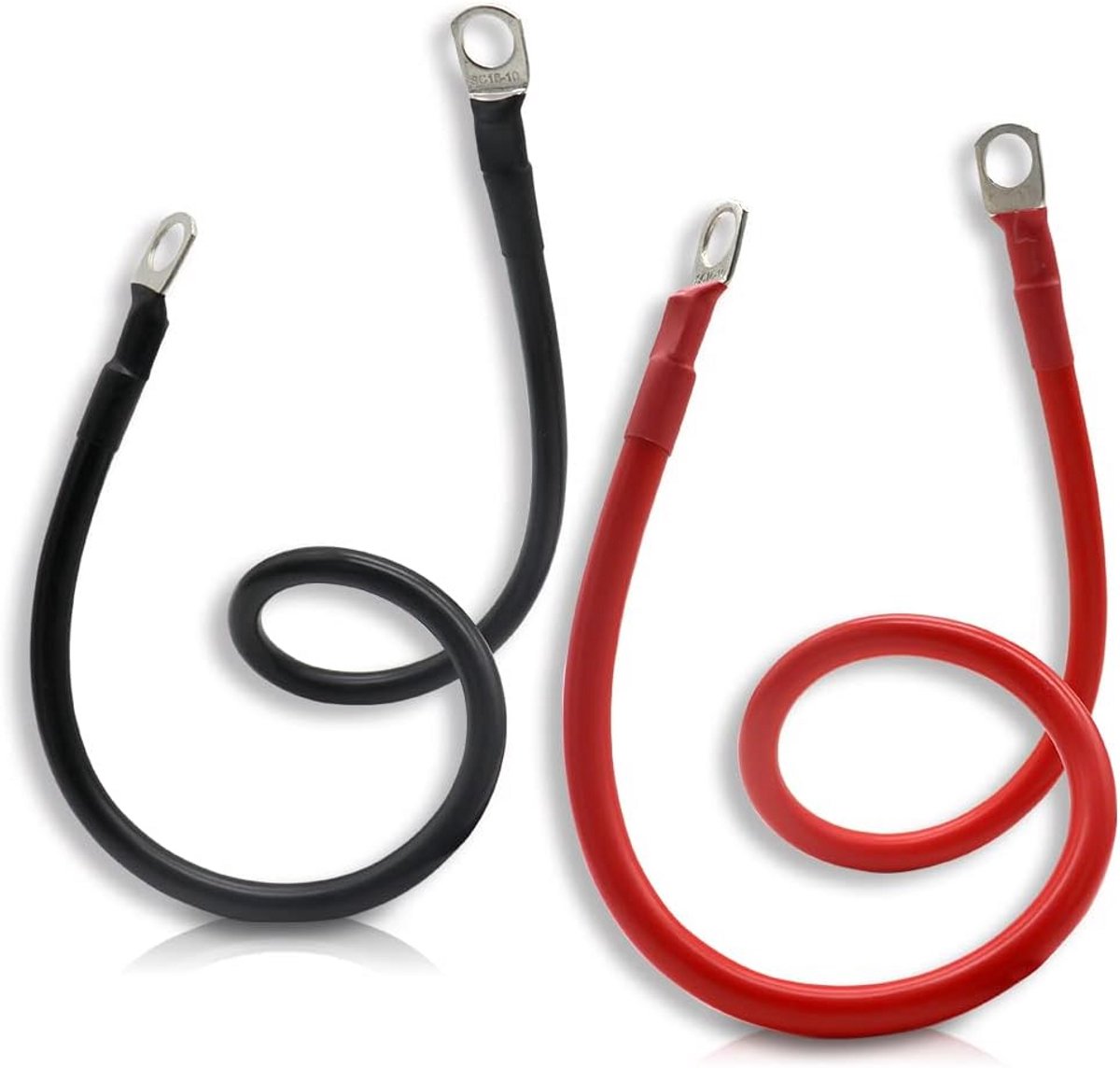 2 Stuks Batterijkabels 12V Koperdraad met Ringkabelschoen 50cm Rood en Zwart