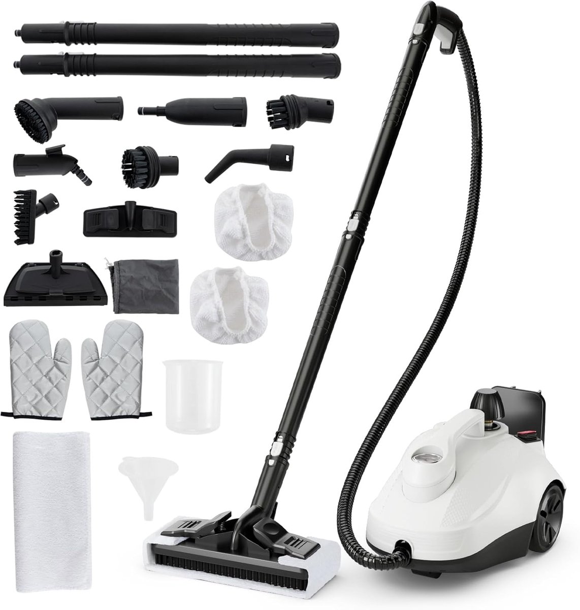 Stoomreiniger - Stoomreiniger met accessoires - Diepe reiniging - Krachtige 5 bar druk - 18L tank - Wit en zwart
