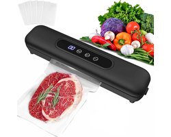 Vacumeermachine - Vacuum sealer - Kleine huishoudelijke vacuümmachine - Met 10 vacuümzakken (Afmetingen tas (17x25) - Seal Apparaat - Met digitaal display - 33 x 7.5 x 6cm - Zwart