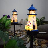 Ruiqas LED Zonne-energie vuurtoren, IP65 waterdicht LED-standbeeld roterend gazon tuin vuurtoren voor tuin hek tuin buitendecoratie (rood blauw wit) [energieklasse A