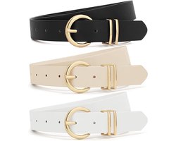 Gsedaox - 3 Stuks Riem - damesriem - Riem Voor Dames - Leren Riemen - Dames - Zacht Leer Met Glanzende Gouden Gesp - 3 Stuks - Zakelijke Casual Outfits Voor Dames Zwart Beige Wit - L (tot 107 cm)