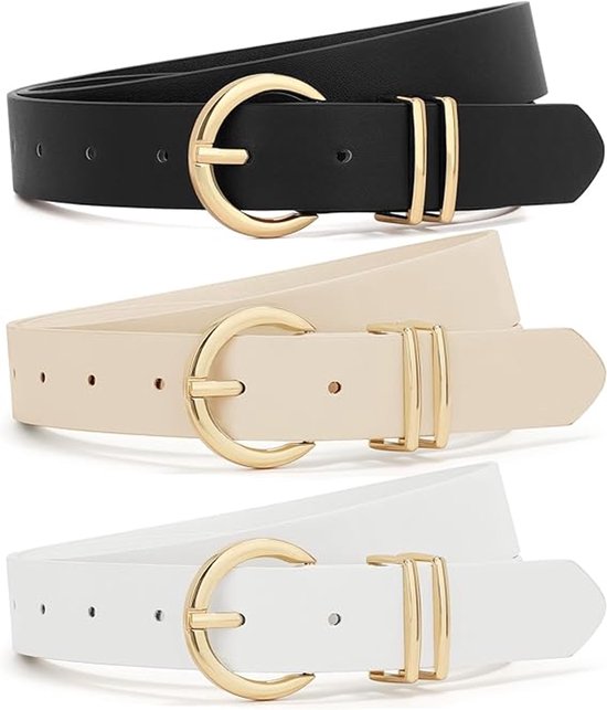 Gsedaox - 3 Stuks Riem - damesriem - Riem Voor Dames - Leren Riemen - Dames - Zacht Leer Met Glanzende Gouden Gesp - 3 Stuks - Zakelijke Casual Outfits Voor Dames Zwart Beige Wit - L (tot 107 cm)
