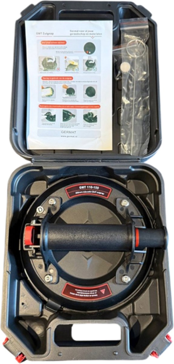Germat Professionele Vacuüm Zuignap 200mm – Glasdrager / Tegelzuiger – 110kg Verticaal 150kg Horizontaal – Vacuüm Glasdrager voor Glas, Tegels, Metaal en Vlakke Oppervlakken