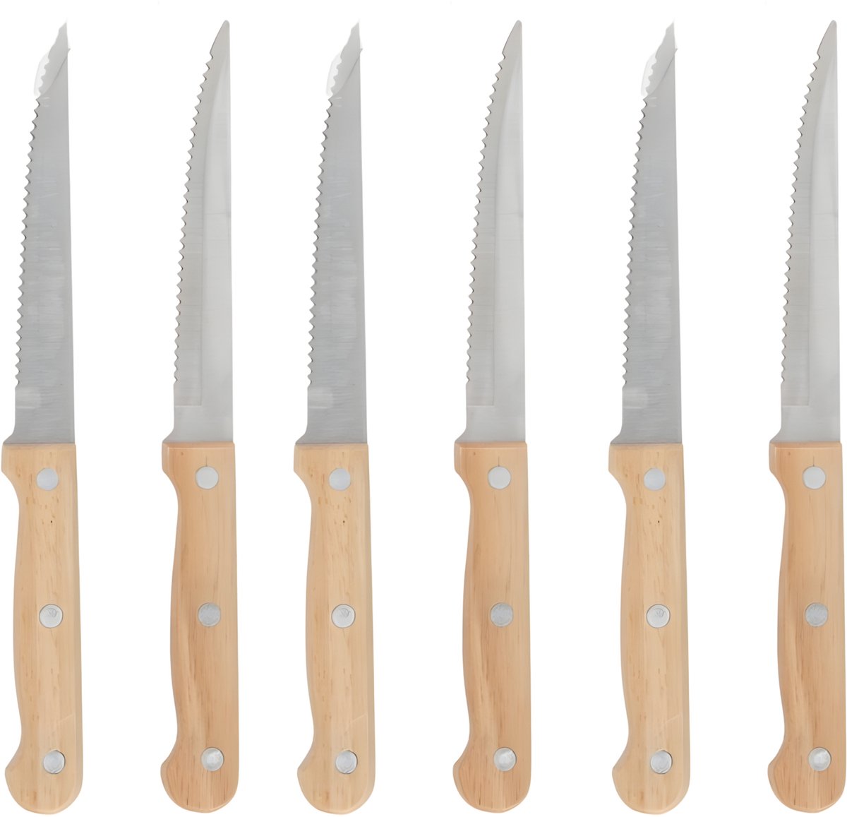 Gerimport Steakmessen / vleesmessen bestek - 6x stuks - 21 cm - houten handvat - scherpe messen