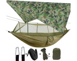 Dubbele Camping Hangmat met Inclusief Muskietennet en Regenhoes - Draagbaar en Sterk voor Buitenactiviteiten