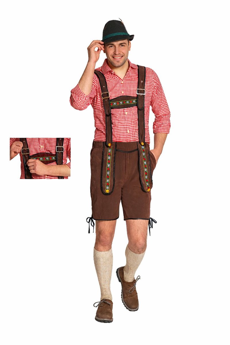 Partychimp Voordelige Korte Lederhose Man Johann met verstelbare bretels Oktoberfest Heren Lederhosen Man Carnavalskleding Heren Carnaval - Polyester - Donkerbruin - Maat M