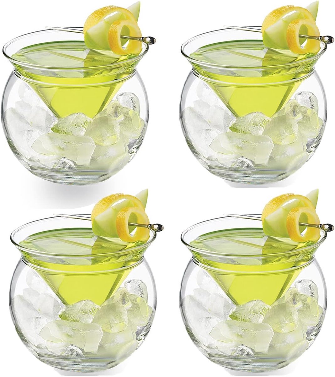 Set van 4 Stemless Martini Glazen met Bolbasis - Cocktail Glazen voor Feest en Bar