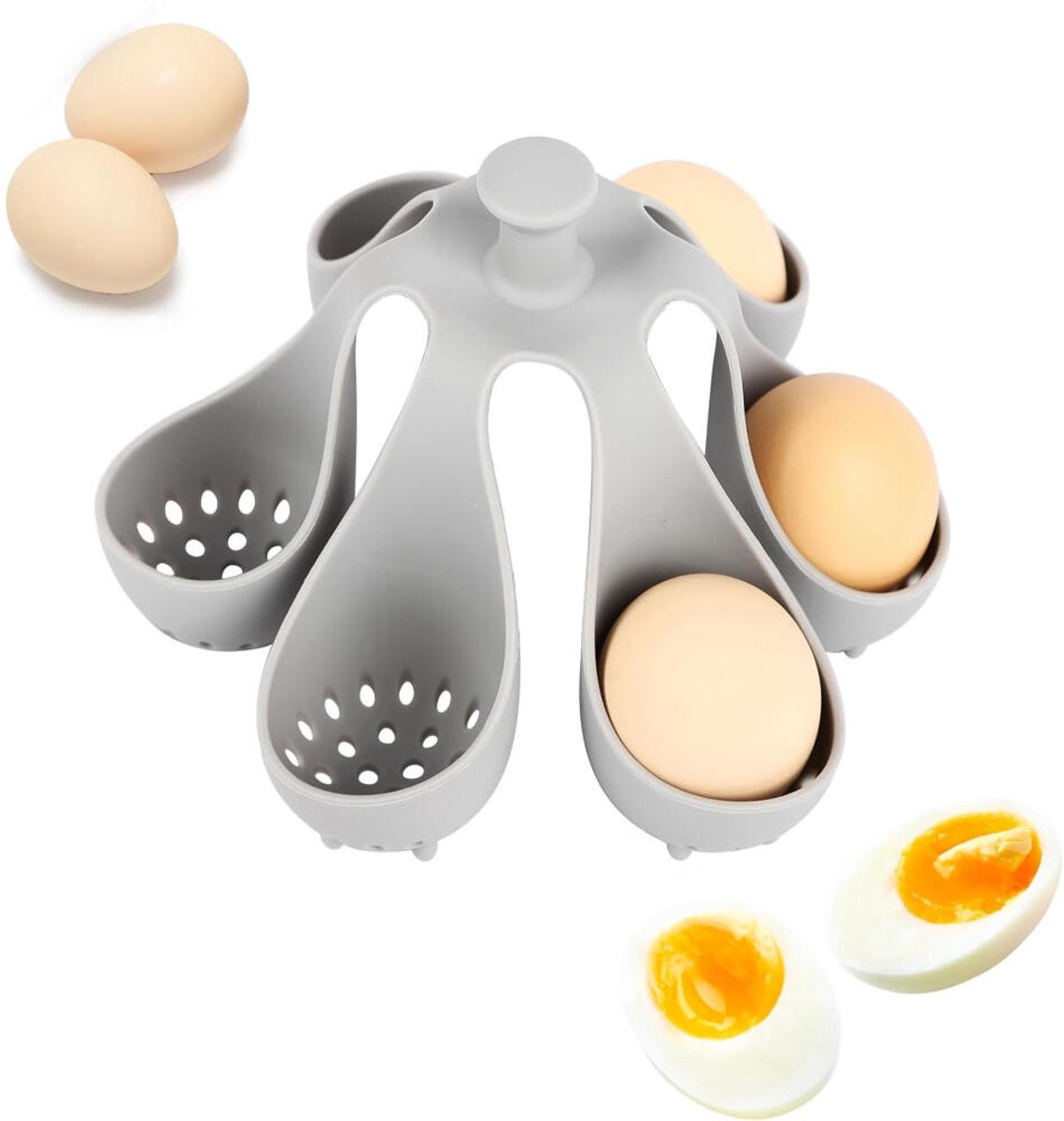 Siliconen eierkoker - Geschikt voor 6 eieren - Met afvoergaten - Keuken eierkoker gadget - Geschikt voor zacht- of hardgekookte eieren - Eenvoudig Klaar te Maken - Speciaal geschikt voor koken