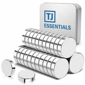 TJ Essentials Neodymium Magneten – 12 x 5 mm – 20 Stuks – N52 – Zilver – Whiteboard / Koelkast Magneten – Kleine / Platte Magneetjes