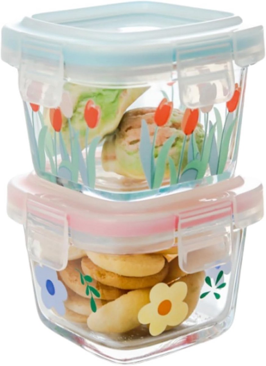 Set van 2 Kleine Vierkante Glazen Bewaarbakjes 120ml met Deksel - Lekdicht en Luchtdicht