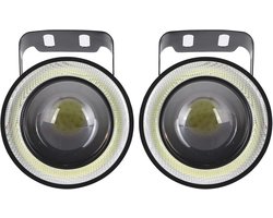 Set van 2 universele, heldere, witte 3-inch LED-mistlampen met angel eye-effect voor auto's, ronde vorm, hoge helderheid, DC 12V, IP65 waterdicht.