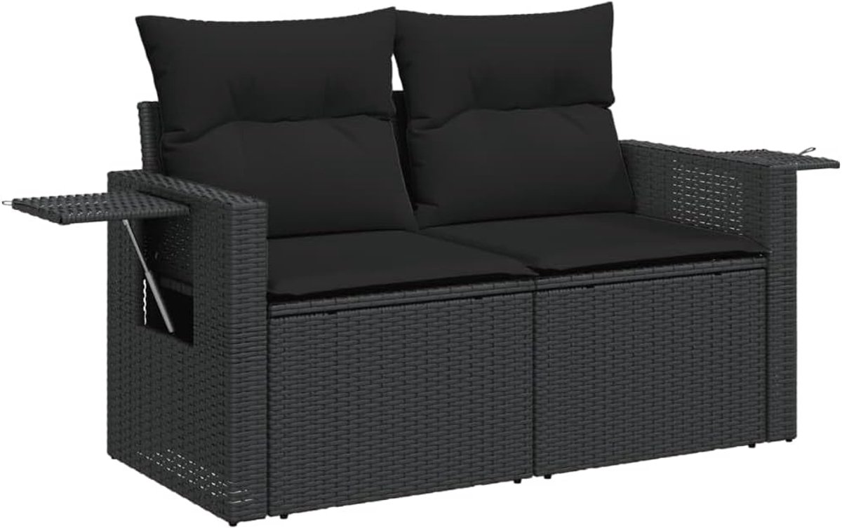 Tuinbank met kussens - Loungebank buiten - Ontspannen in de tuin - Weerbestendig polyrotan - 124 x 69 cm - Zwart