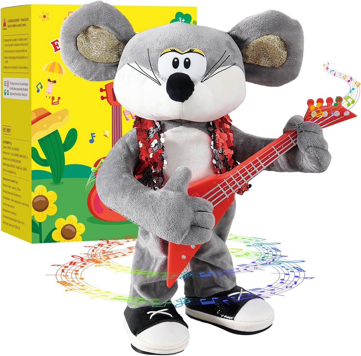 Zachte Guitar Muizen Pluchen Speelgoed met Muziek en Beweging - Educatief Muziekspeelgoed voor Jonge Kinderen