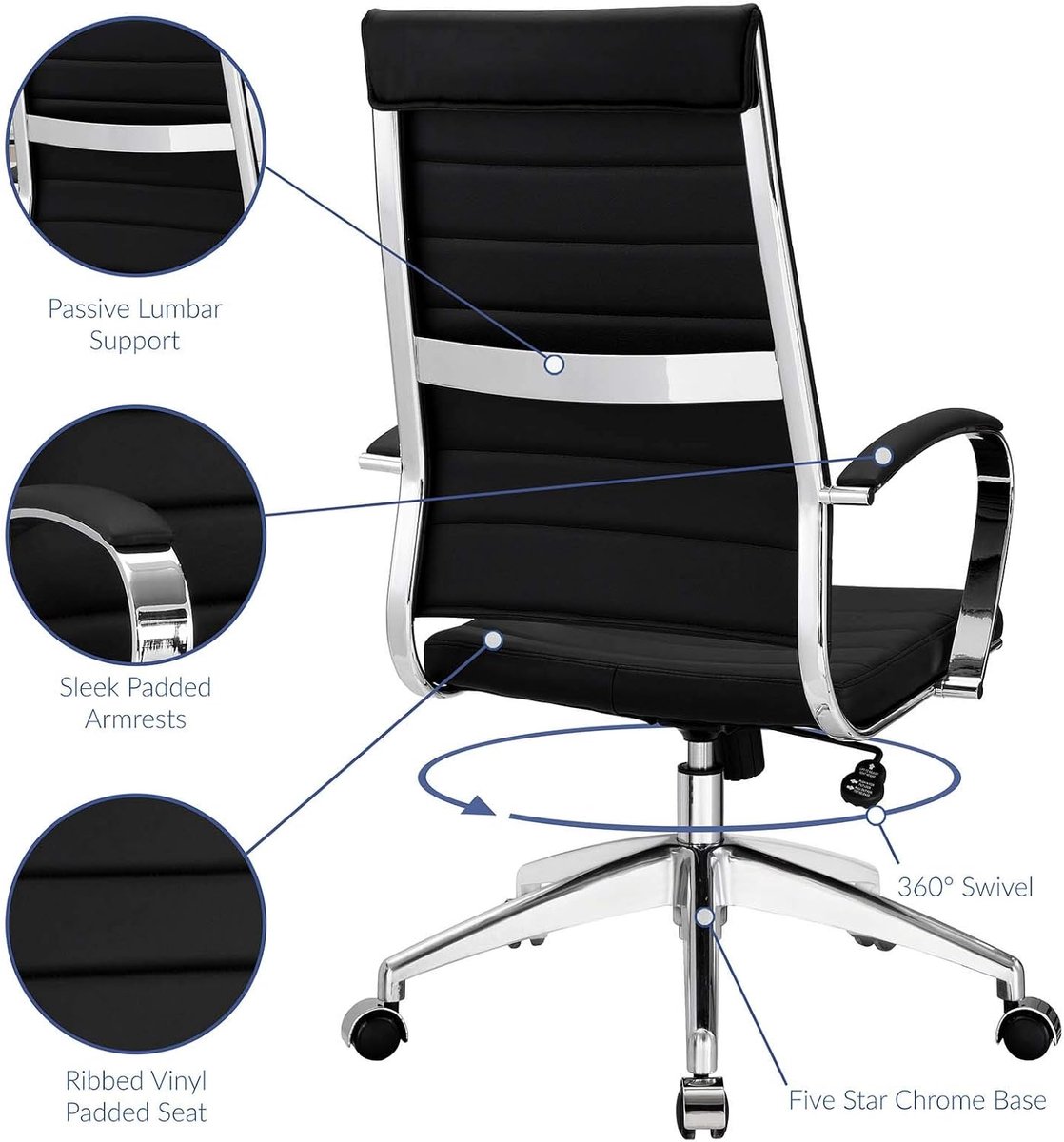 Ergonomische Executive Bureaustoel met Hoge Rug en Geribbelde Bekleding