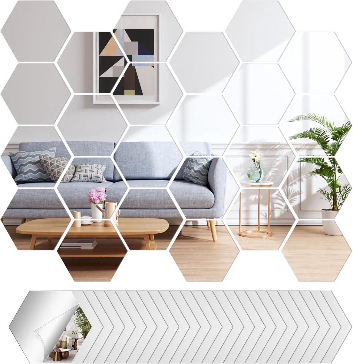 24 stuks zeshoekige spiegel muurstickers - zelfklevend acryl voor interieurdecoratie