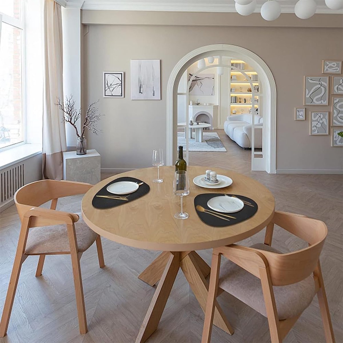 Set van 4 Ovale Placemats en Onderzetters in PU Leer - Hittebestendig en Afwasbaar