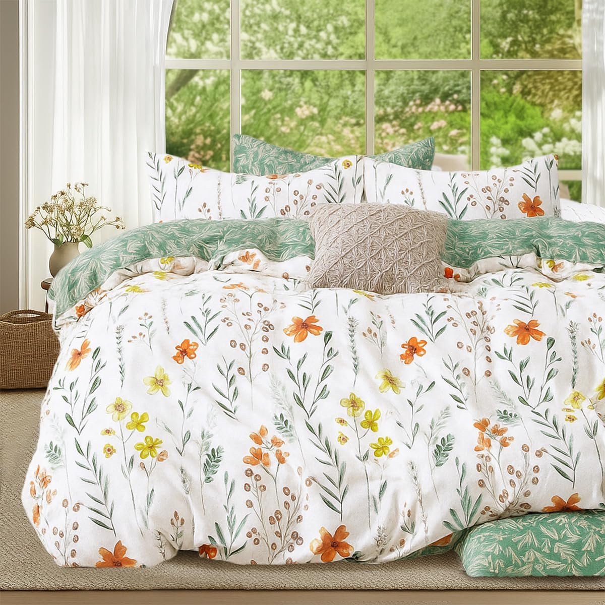 Dekbedovertrek Set - Beddengoed Set - Slaapkamer Decoratie - Ademend Materiaal - 200x200 cm - Groen Wit