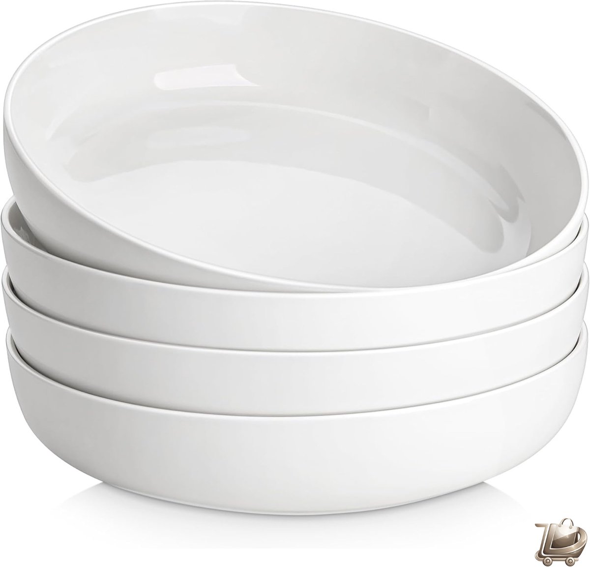 Grote Pastakom Set van 4 - Premium Porselein - 1440ml - 23cm - Krasbestendig - Moderne Salade, Soep en Noodle Kommen - Magnetron & Vaatwasserbestendig
