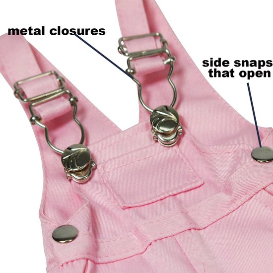 Set van 3 twill overalls voor 18 inch poppen - roze, grijs en wit — afbeelding 2