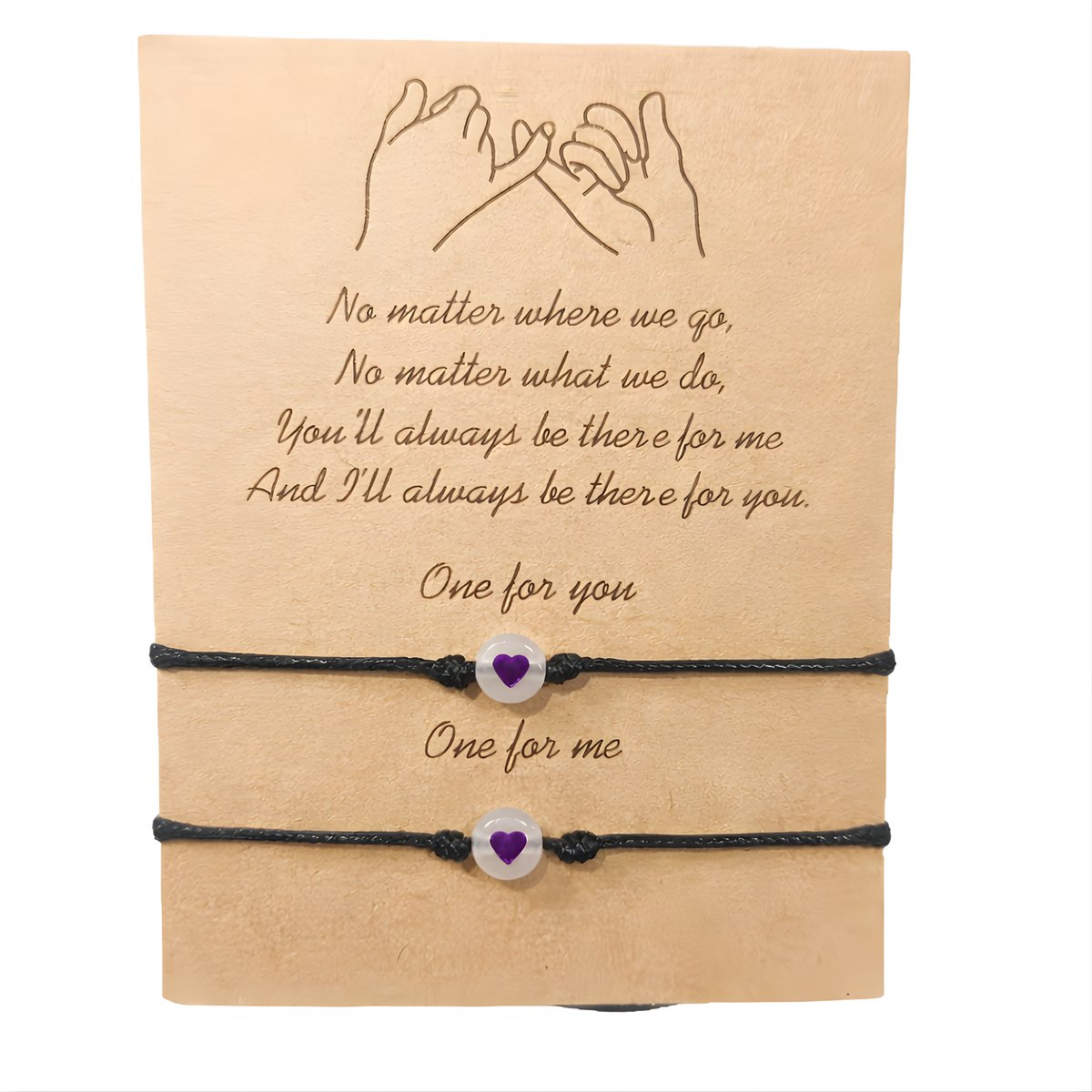 Vriendschapsarmband set - 2 stuks - Hartjes armband - Cadeau voor vriendin - Liefde & vriendschap - Roze touw - One for you one for me