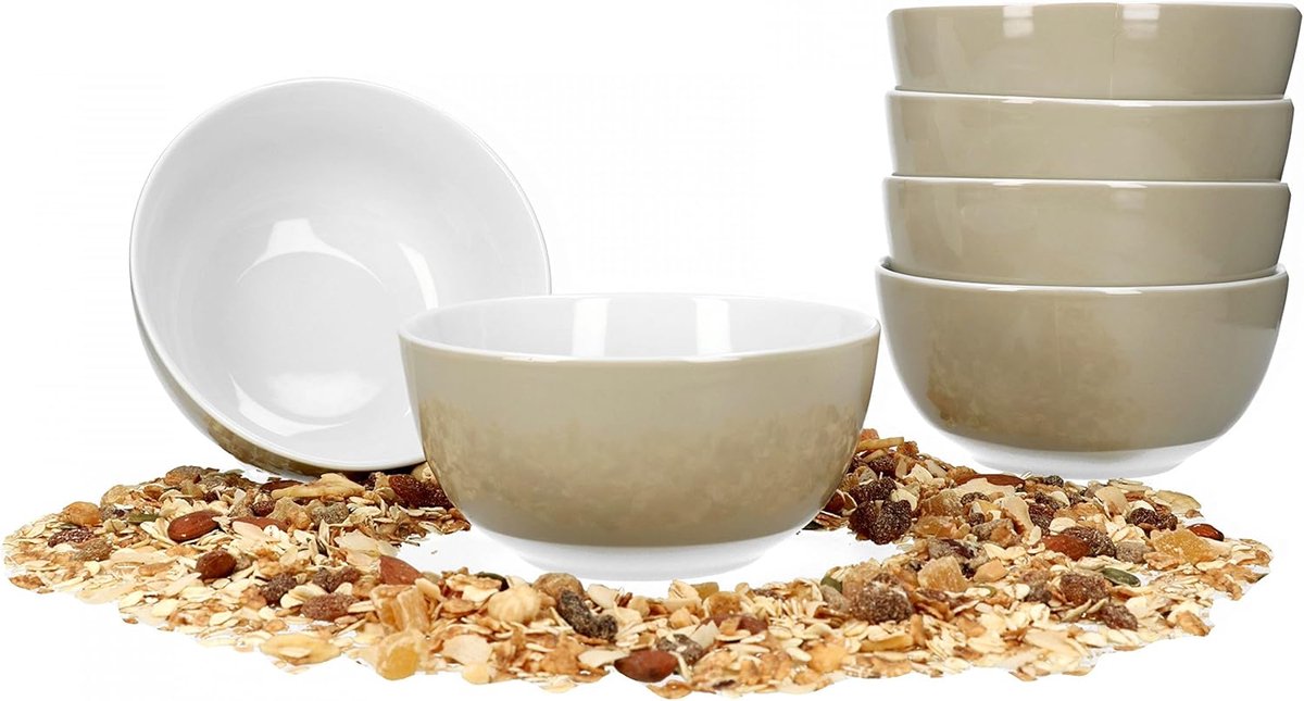 Diepe Mueslikom Set voor 6 Personen, 14 cm, Magnetron- en Vaatwasserbestendig