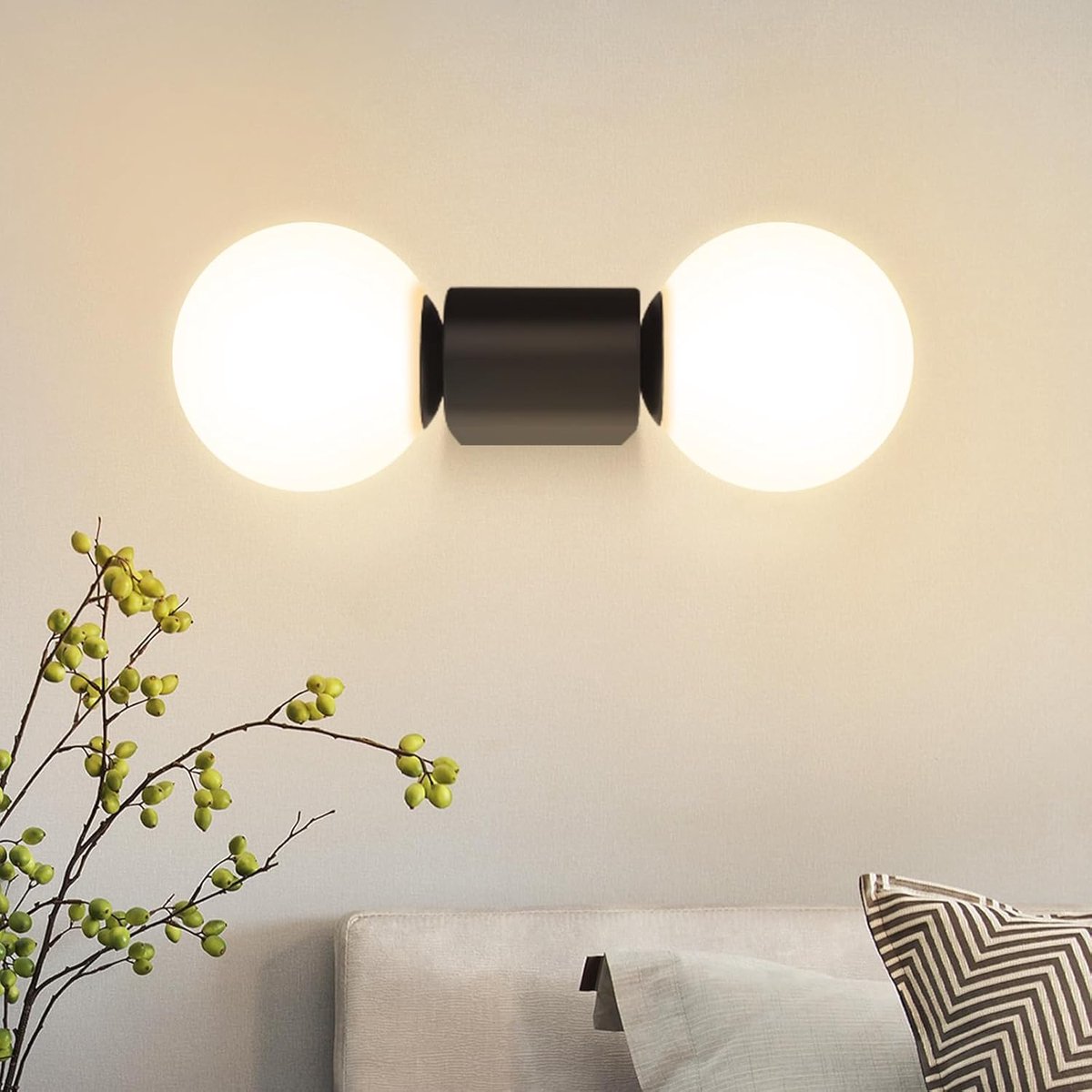 Moderne Wandlamp voor Badkamer en Interieur - Zwart Wit Glazen Wandverlichting - 2 Lampen Max. 25W G9