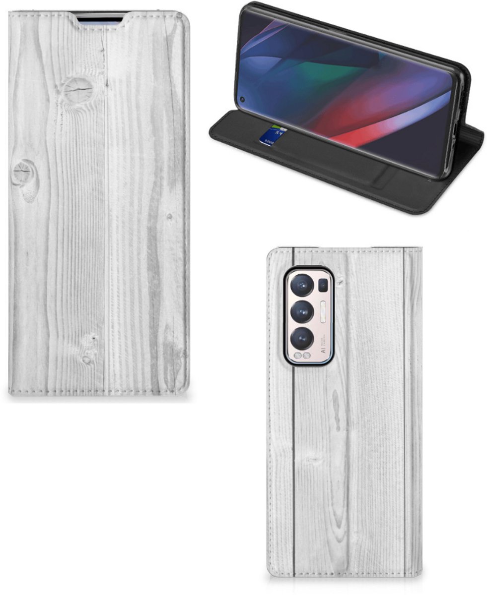 OPPO Find X3 Neo Book Wallet Case White Wood