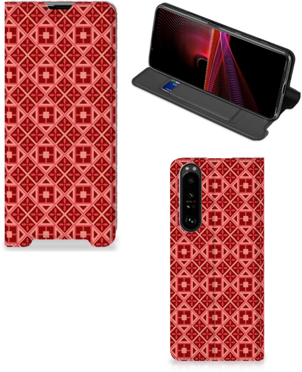 Sony Xperia 1 III Hoesje met Magneet Batik Rood