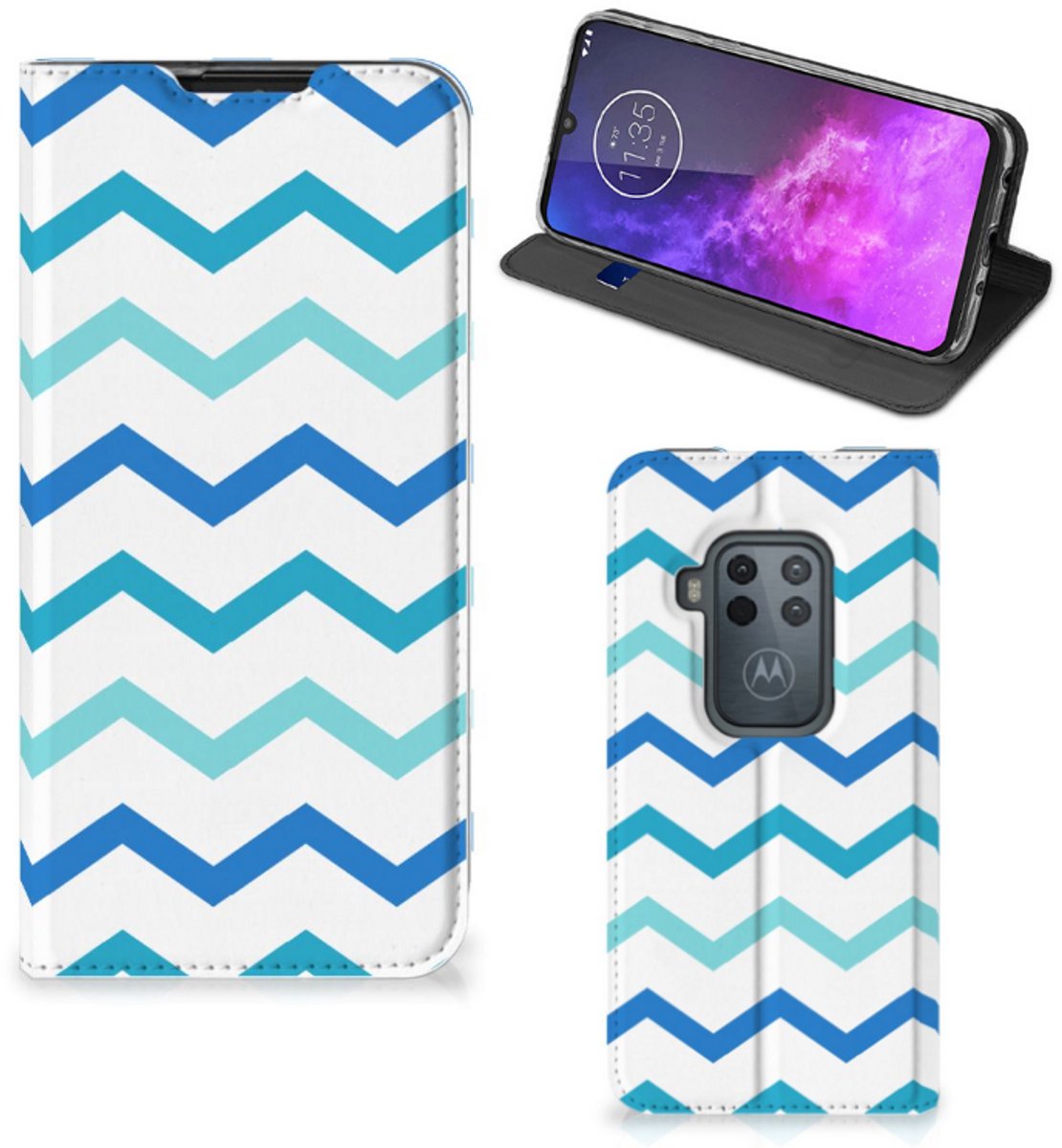 Motorola One Zoom Hoesje met Magneet Zigzag Blauw