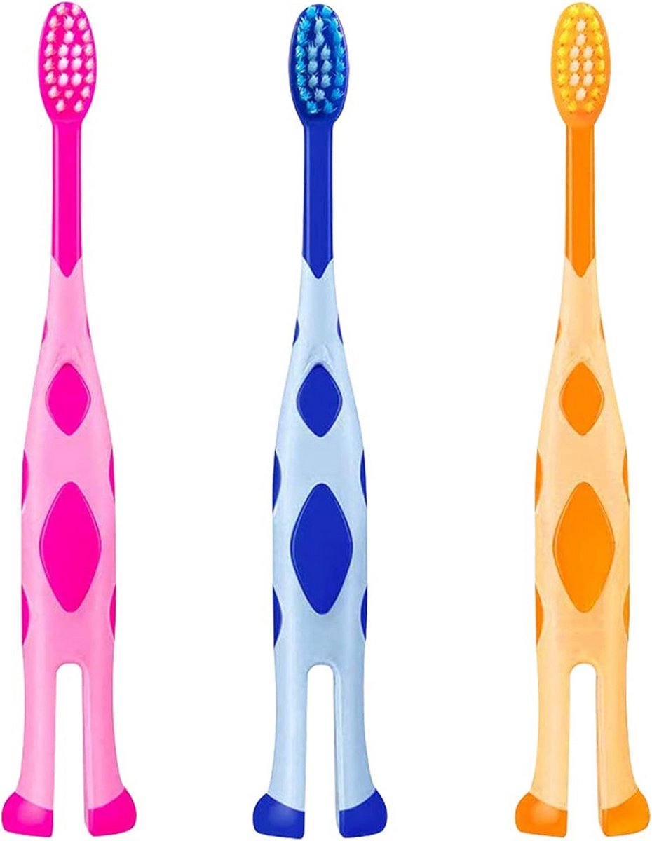 Kindertandenborstel met Extra Zachte Haren en Staande Basis - 3 Pack voor Ouders
