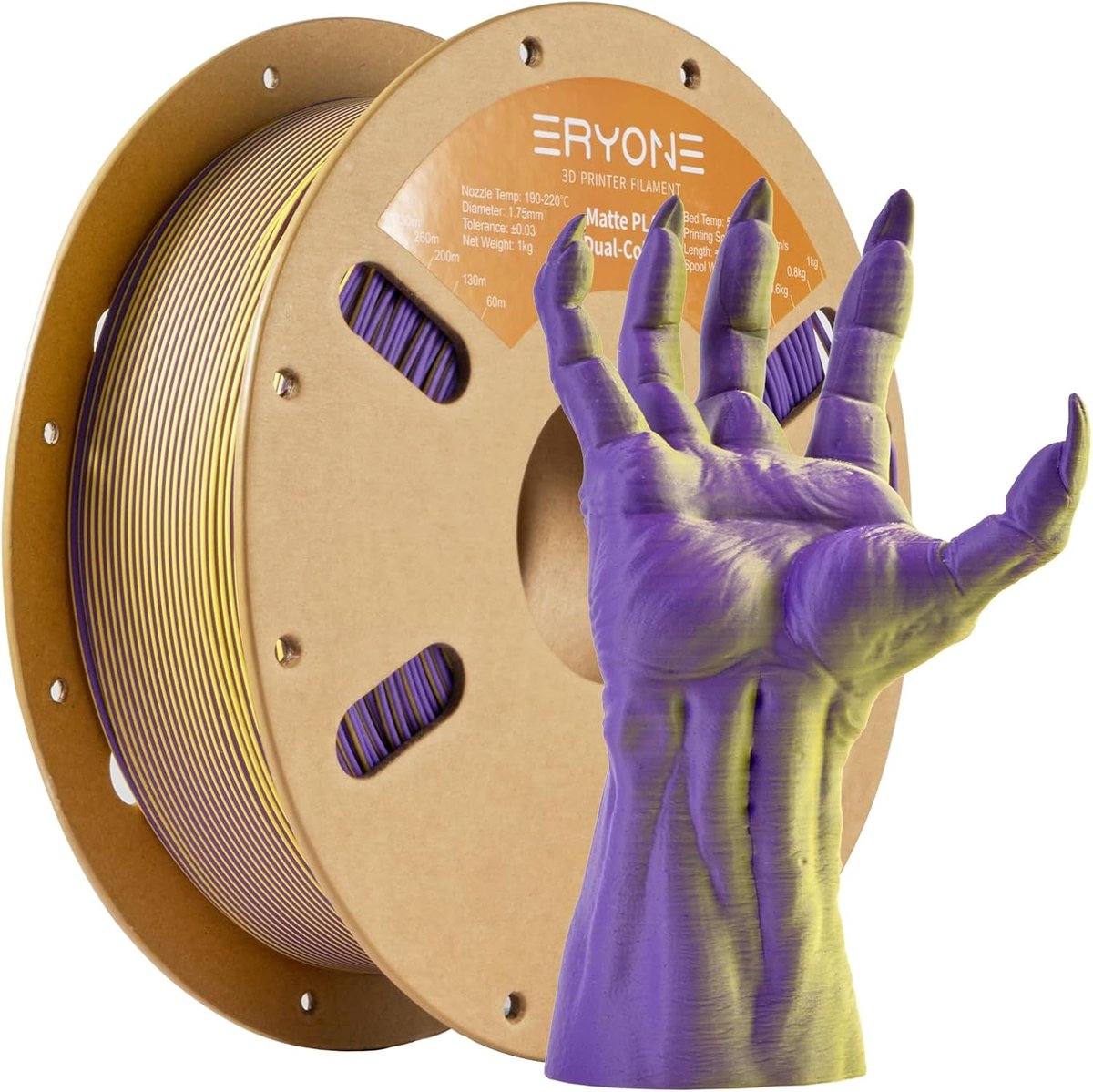 Matte Two-Tone PLA Filament 1.75mm voor 3D Printers - Geel en Paars - 1kg spoel