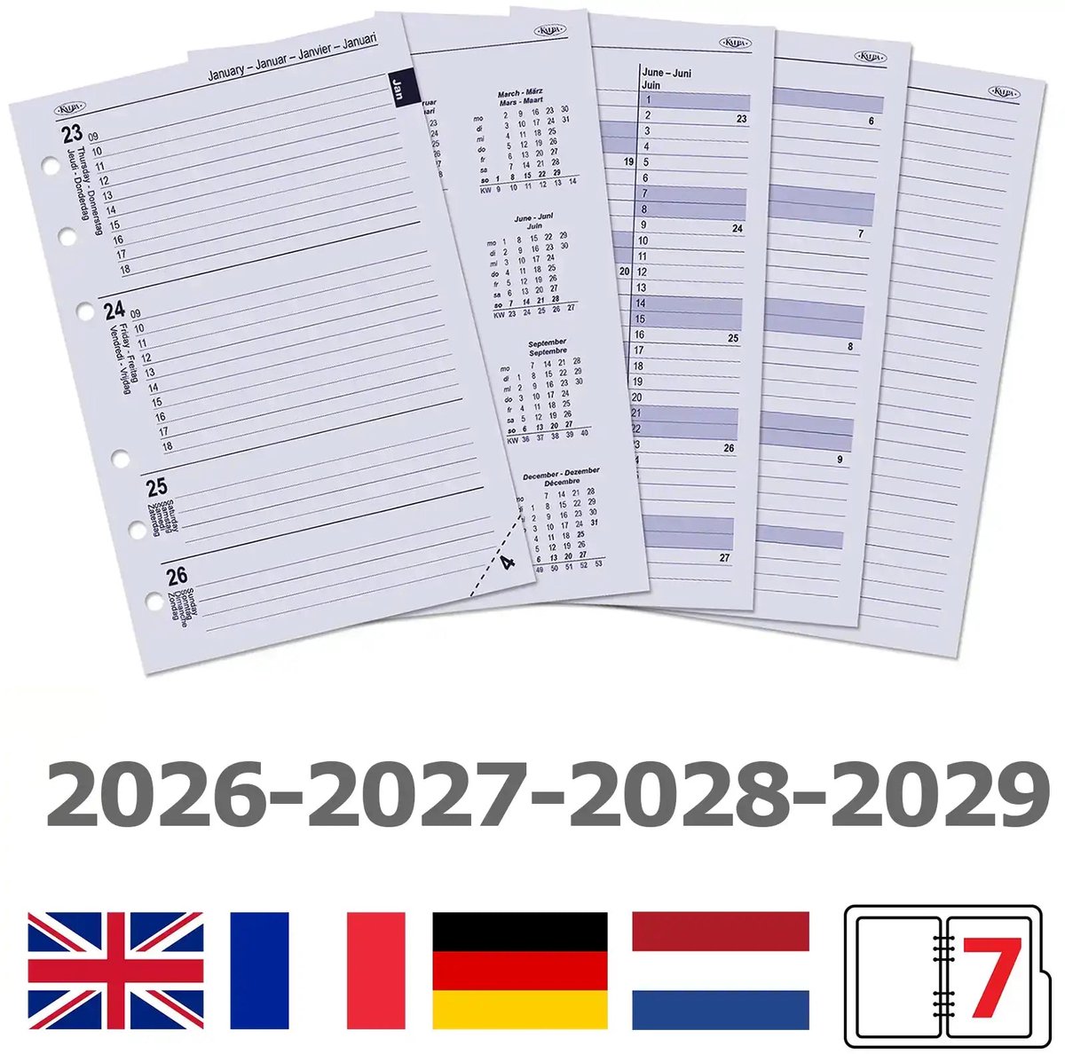 Kalpa 6206-26-27-28-29 210 x 144 mm A5 Dagboek Vulling 1 Week per 2 Paginas DE FR NL EN 2027 2028 2029 (kopie)