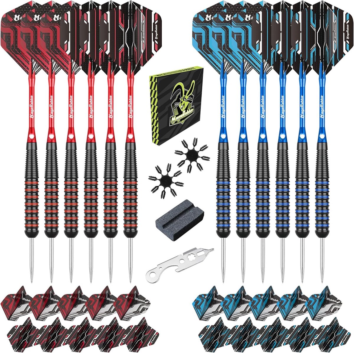 Stalen tip dartset 12 stuks - 22 gram met metalen dartpijlen en dartaccessoires